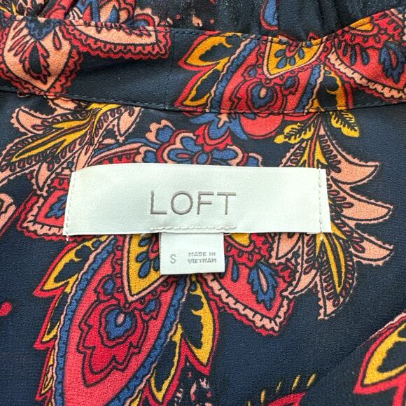 Loft Boho Dress Small Paisley Print Tie Neck Fall Long Sleeve Mini Romantic - Picture 2 of 9